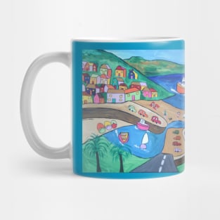 Naive painting of Mousehole Harbour Mug